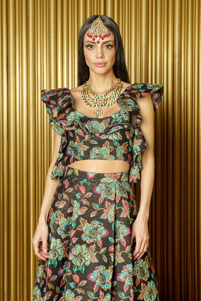 Jacquard crop clearance top and skirt