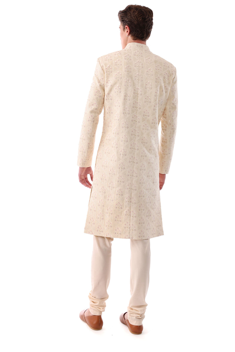 GURTAJ Ivory Embroidered Sherwani