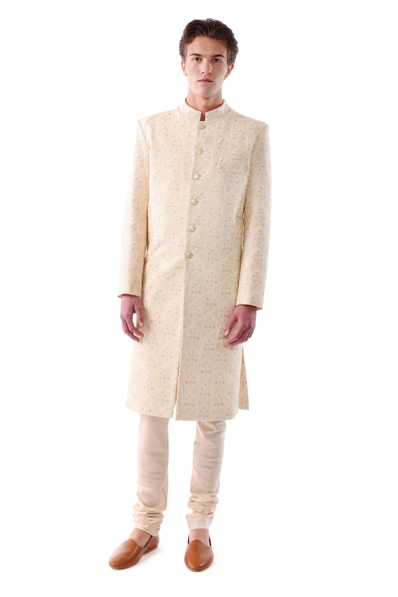 GURTAJ Ivory Embroidered Sherwani