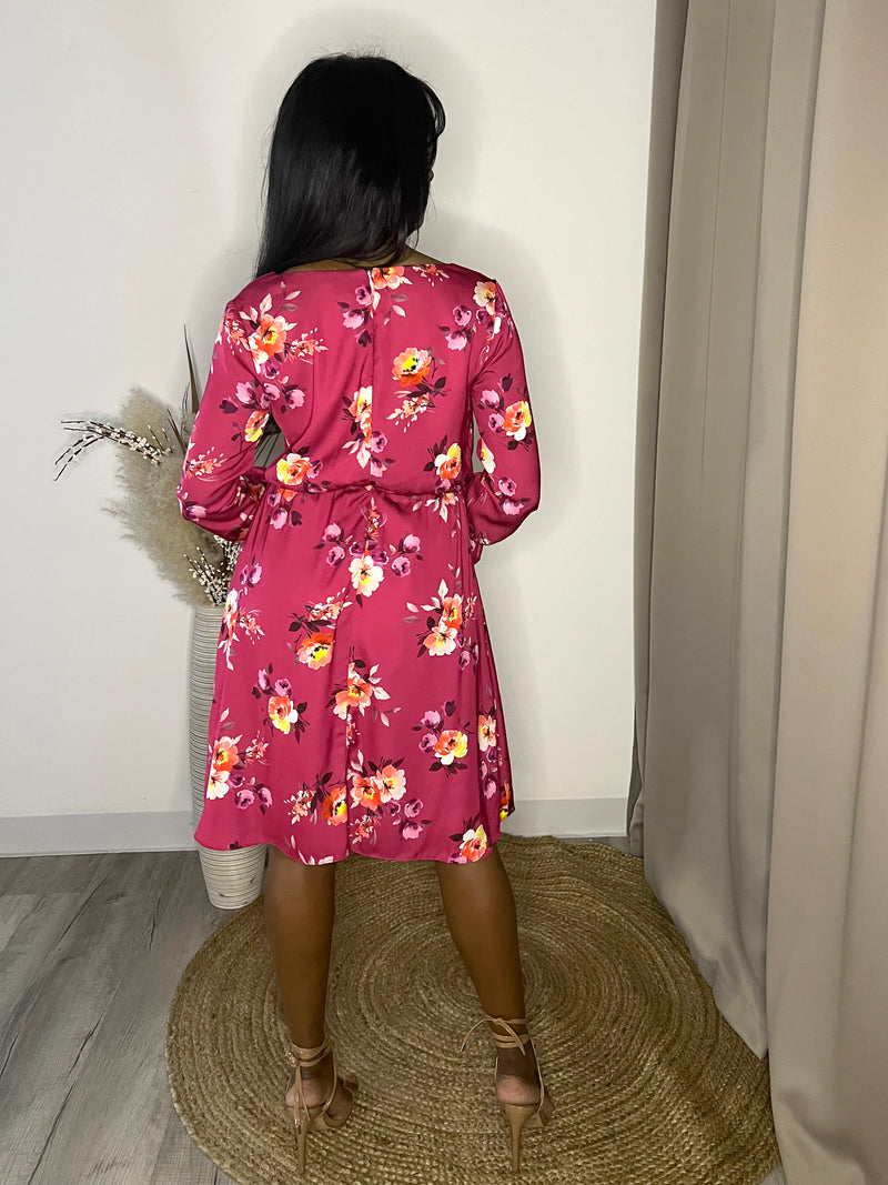 SHANA Red Floral Wrap Dress (Sample)