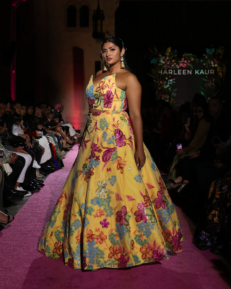 AALIYAH Floral Rafia Yellow Lehenga Set