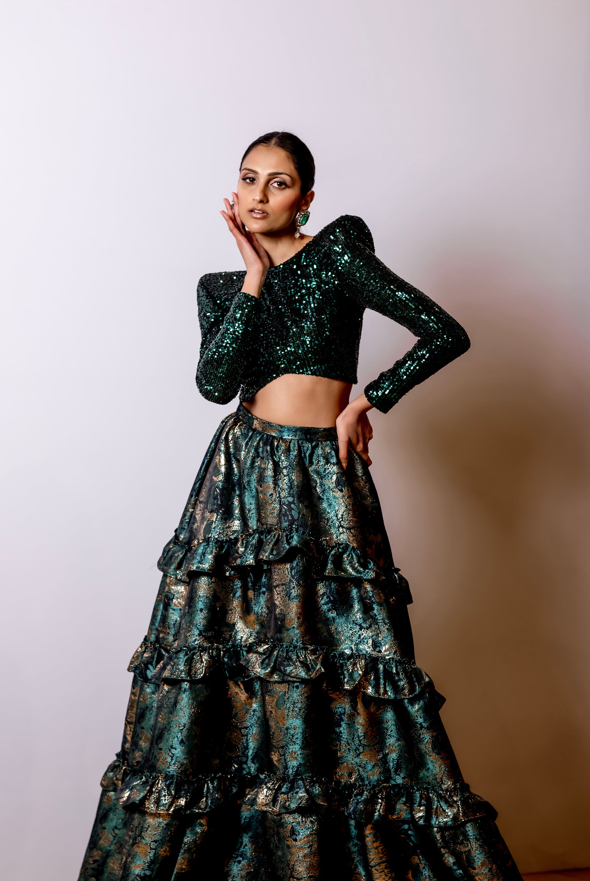 Buy Blue Dupion Round Ruffled Lehenga Set For Women by Aariyana Couture  Online at Aza Fashions.