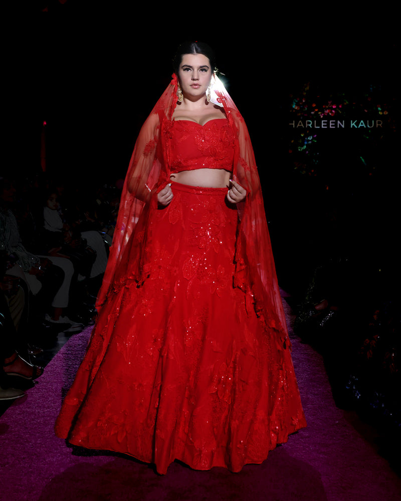 NATASHA Red Beaded Bridal Lehenga Set