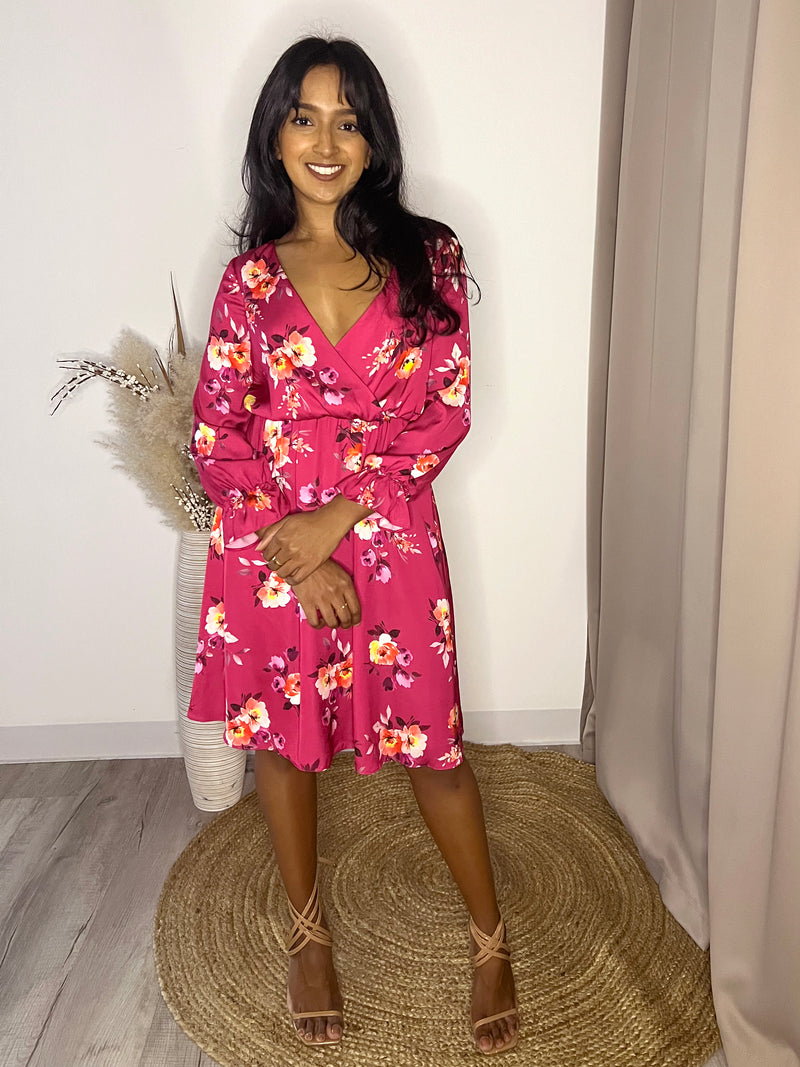 SHANA Red Floral Wrap Dress (Sample)