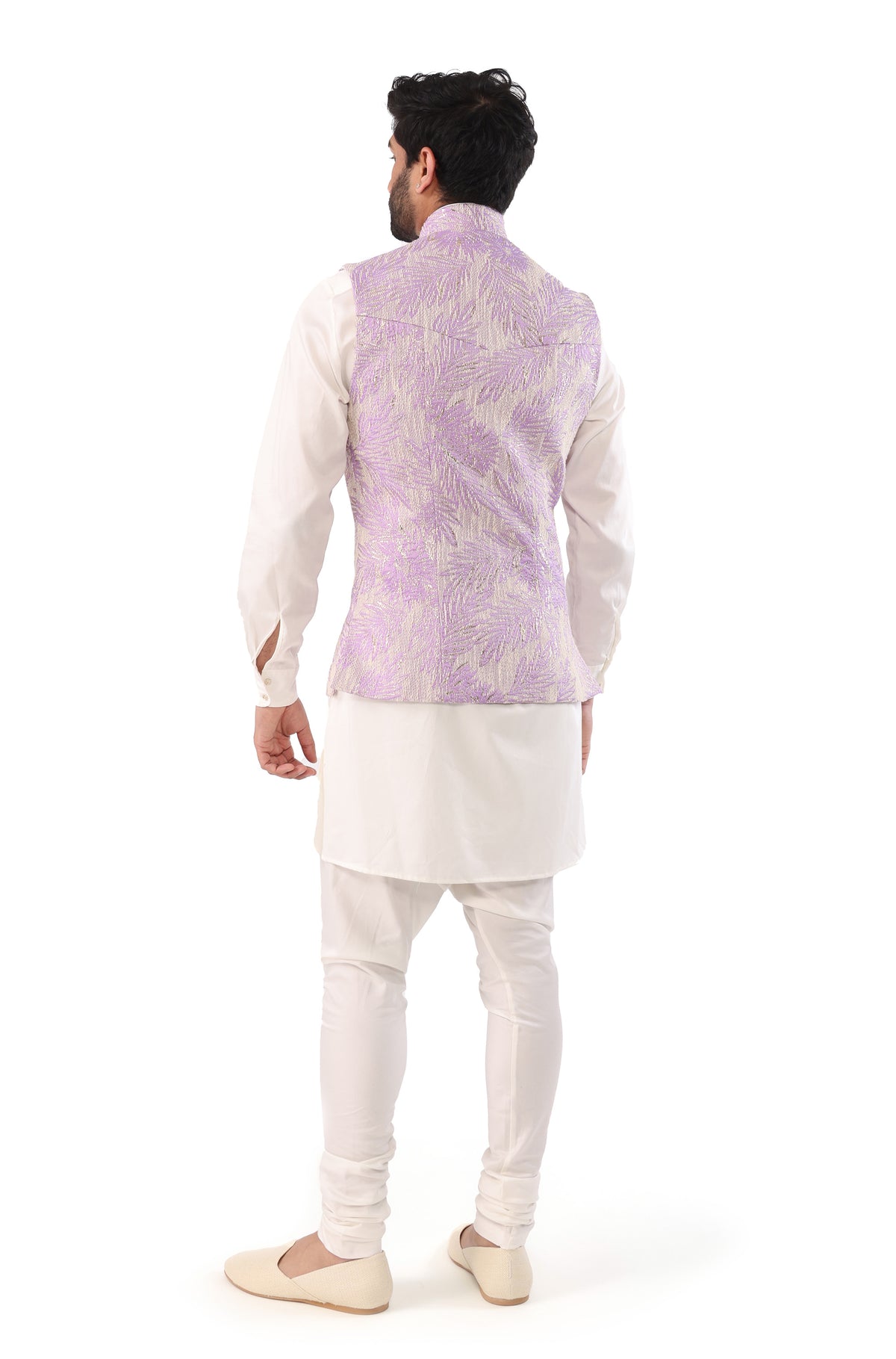 SIDHU Lavender and Gold Safari Jacquard Bandi Vest