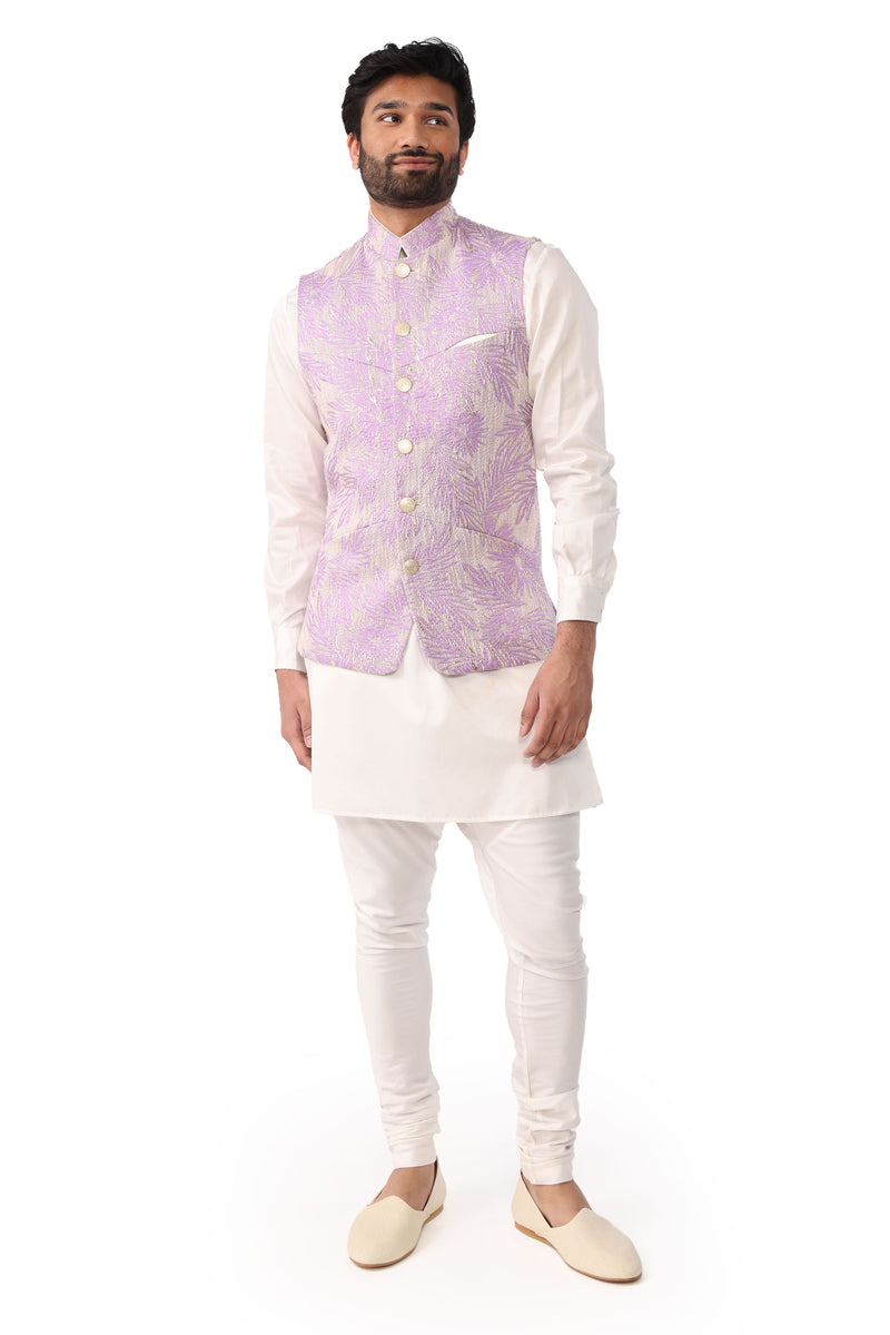 SIDHU Lavender and Gold Safari Jacquard Bandi Vest