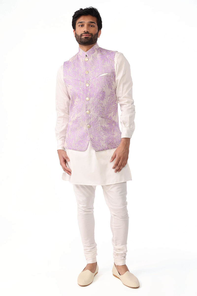 SIDHU Lavender and Gold Safari Jacquard Bandi Vest