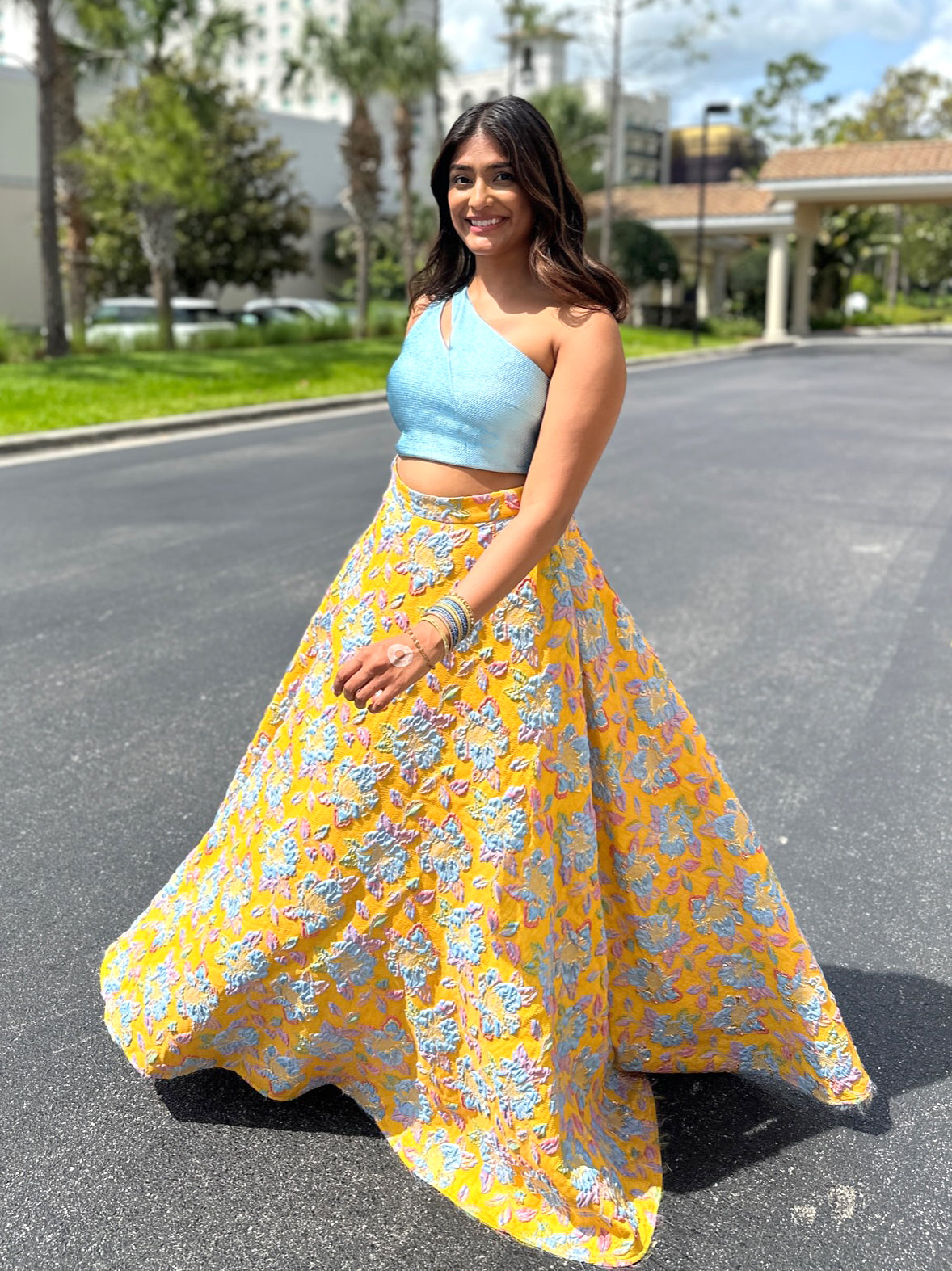 Blue embroidered crop top with lehenga skirt Design by Ranian at Pernia's  Pop Up Shop 2024