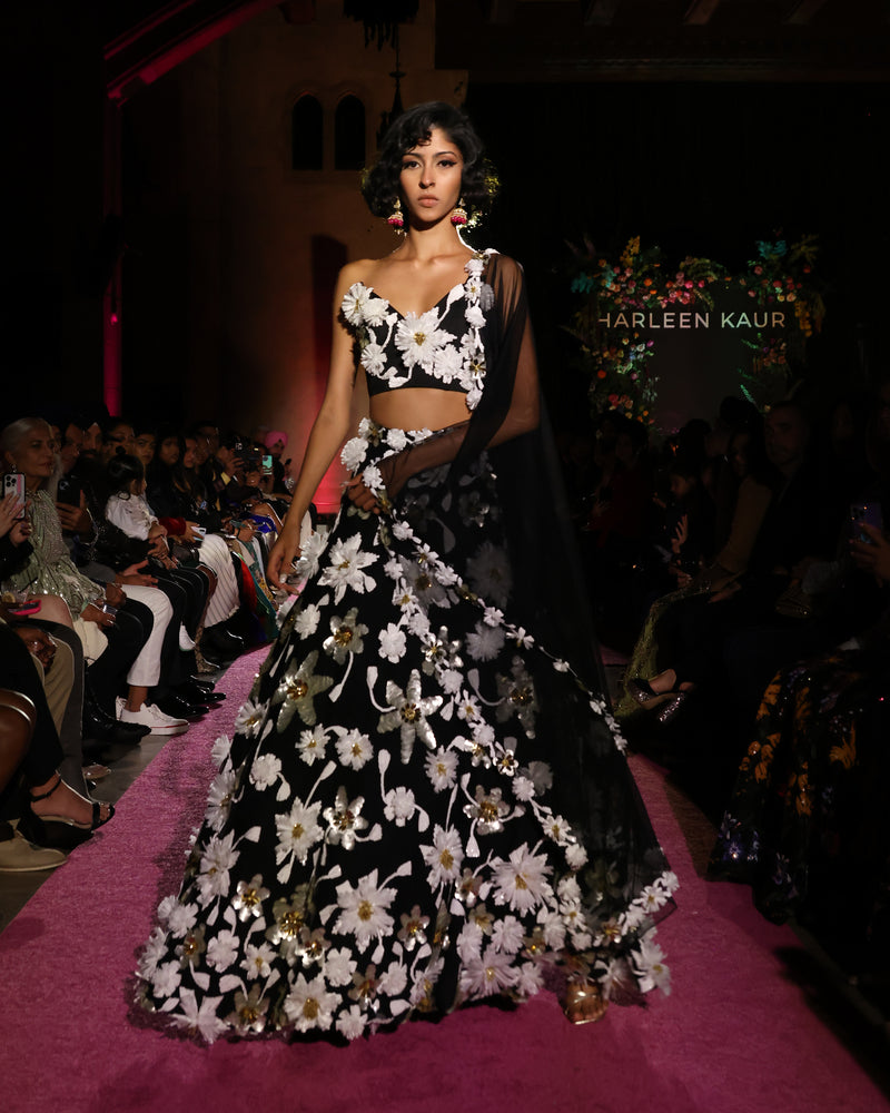 AZIA Black and White Floral Lehenga Bustier Top