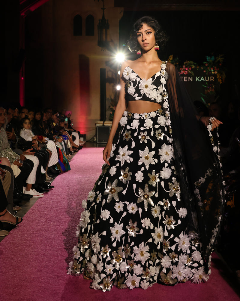 MARIAH Black and White Floral Lehenga Set