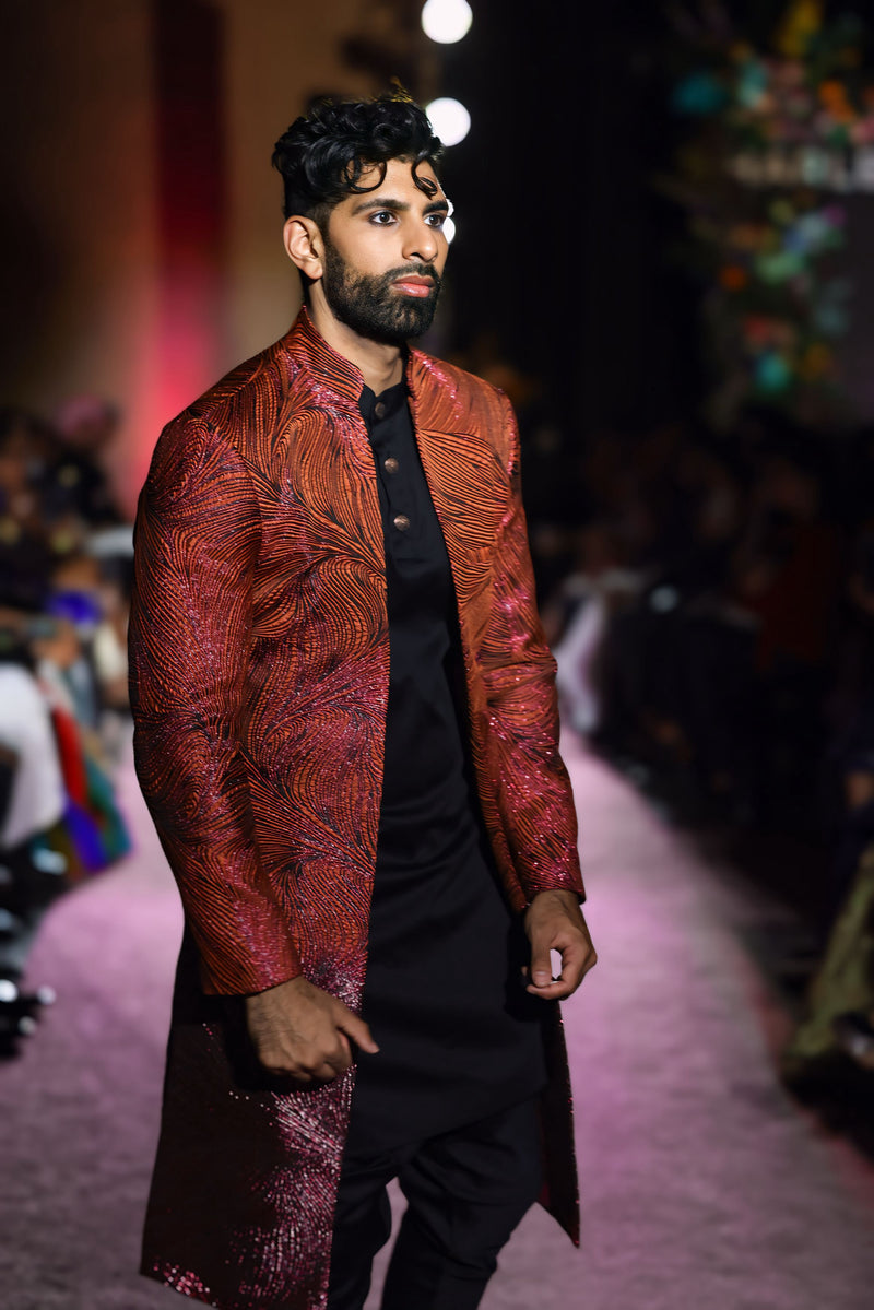 VIVEK Pink and Orange Metallic Ombre Sherwani Jacket