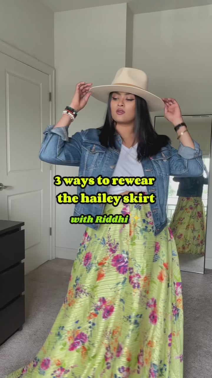 3 ways to rewear a colorful lime green button up maxi skirt with Riddhi Patel (@riddhipatel.nj)