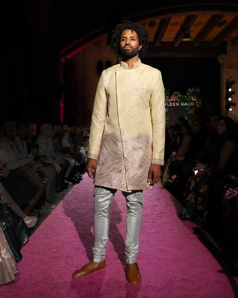 KARAN Pale Yellow and Gold Sherwani