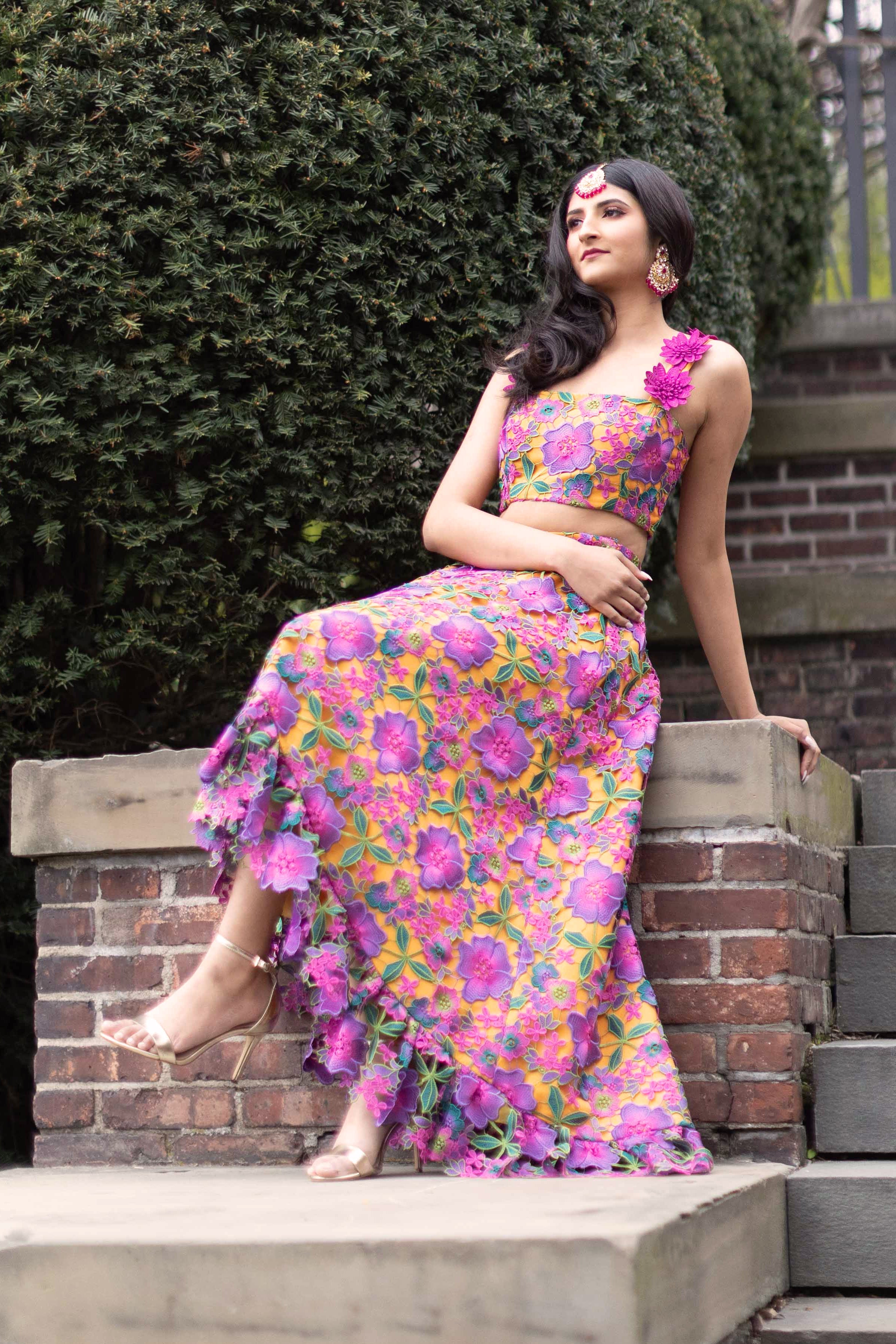 Sanjana Thakur Ruffled Lehenga Embroidered Blouse Set | Yellow, French  Knots, Nylon Net, Sweetheart Neck, Sleeveless | Ruffle lehenga, Lehenga  blouse, Lehenga