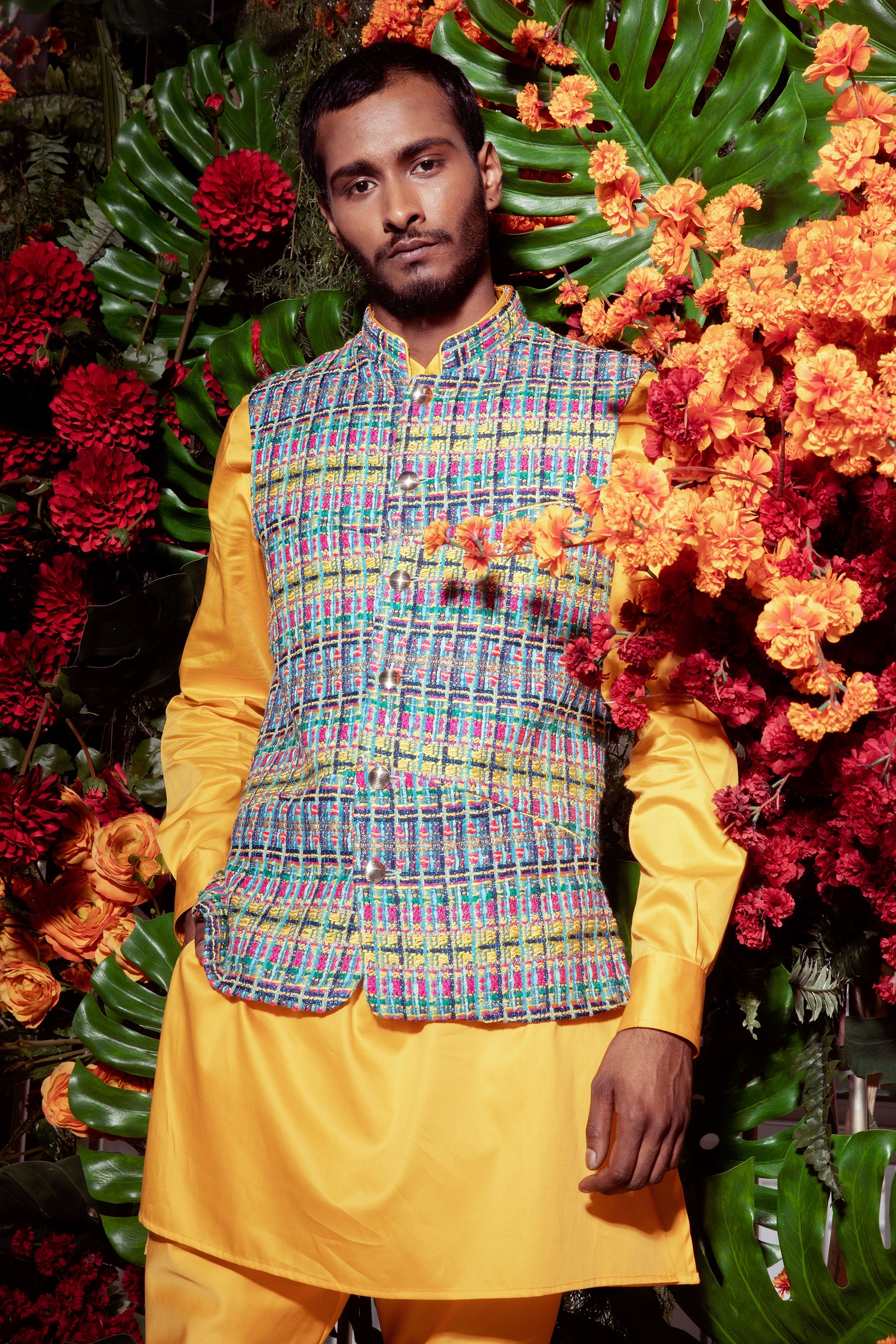 Men's Multicolor-Base-Green Cotton Nehru Jacket - Vastramay | Nehru jackets,  Jackets, Men's ethnic wear