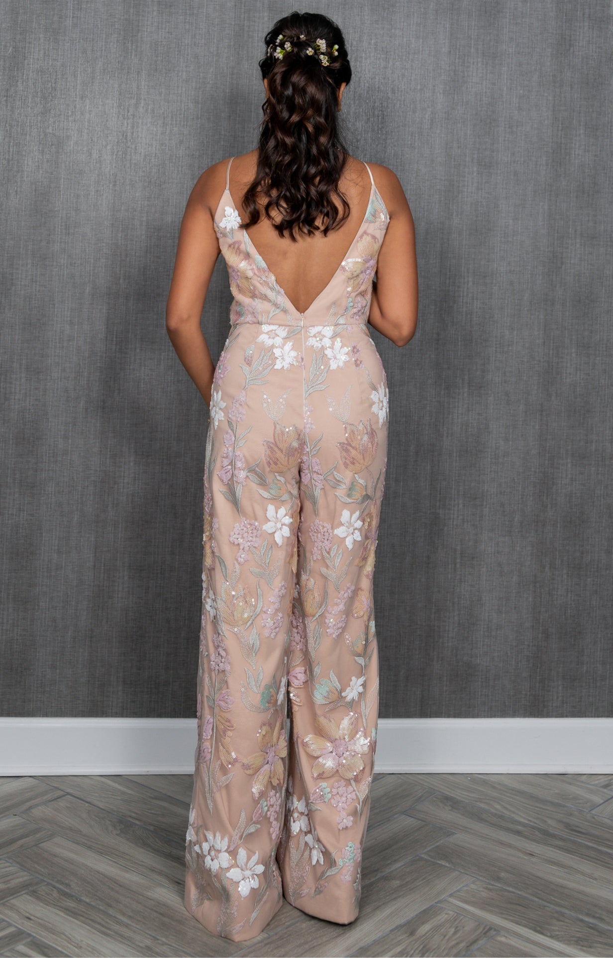 Floral pink jumpsuit on sale